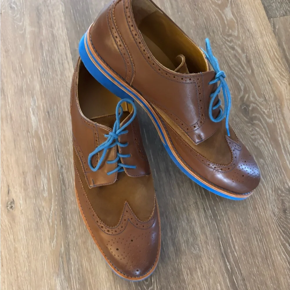 Men's Bold Society by Sony Brown Wingtip Dress Shoes with Blue Accents Sz 12